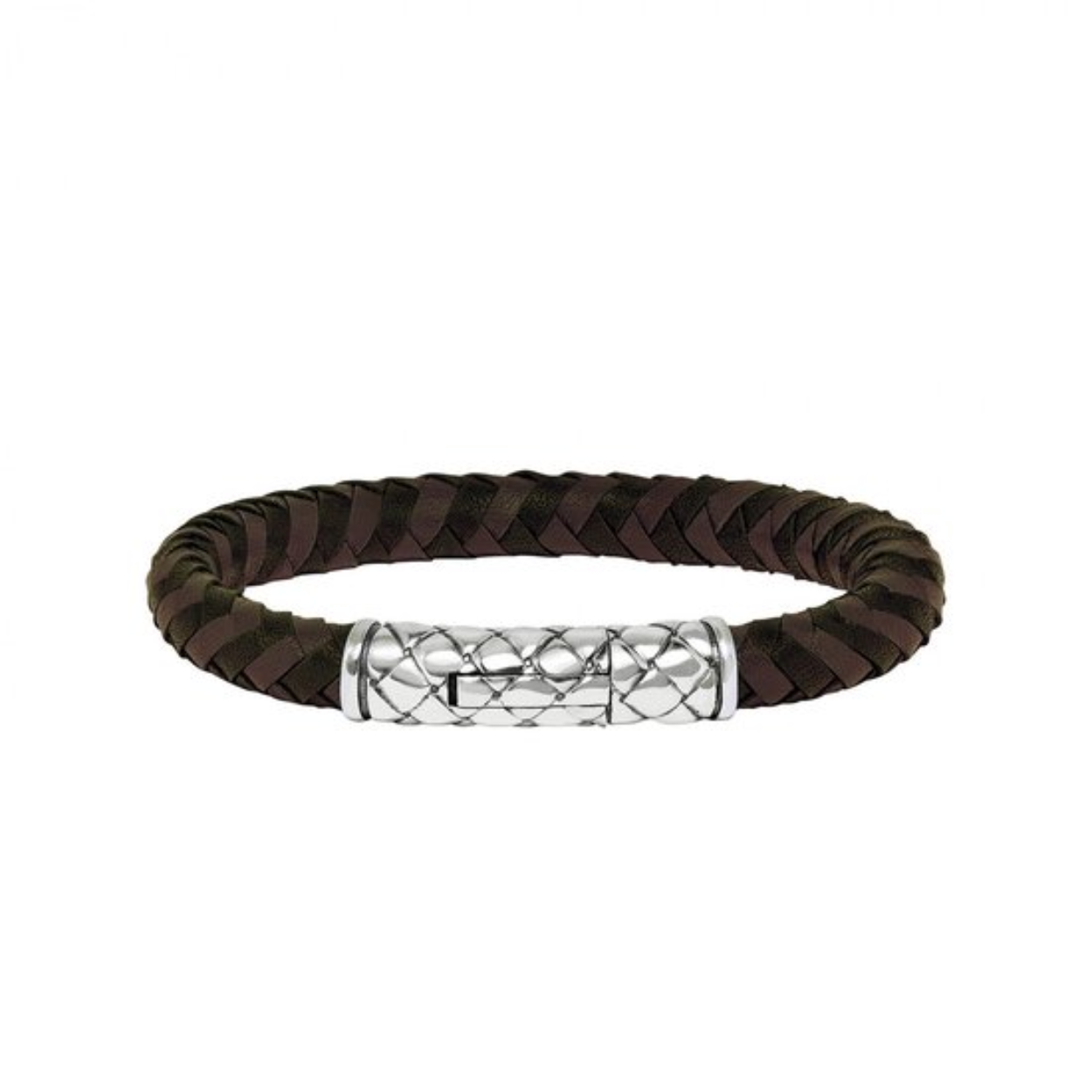 SILK Jewellery - Zilveren Armband - Crossline - 423BBR.21 - bruin/zwart leer - Maat 21