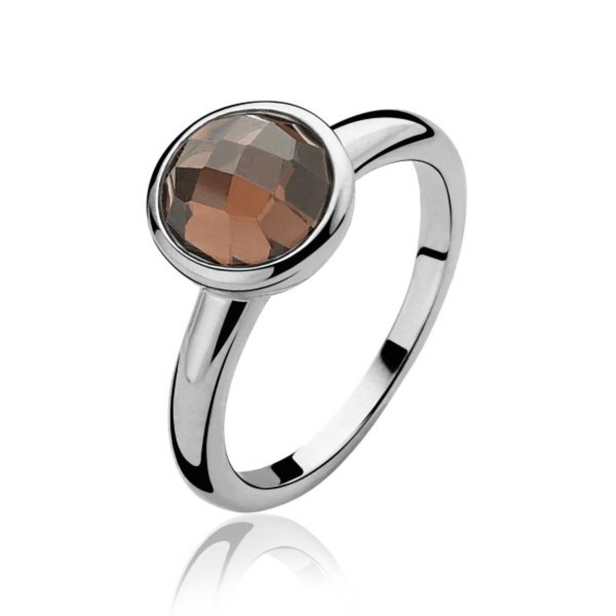 Zinzi zilveren ring bruin zirkonia rond mt.54 ZIR929