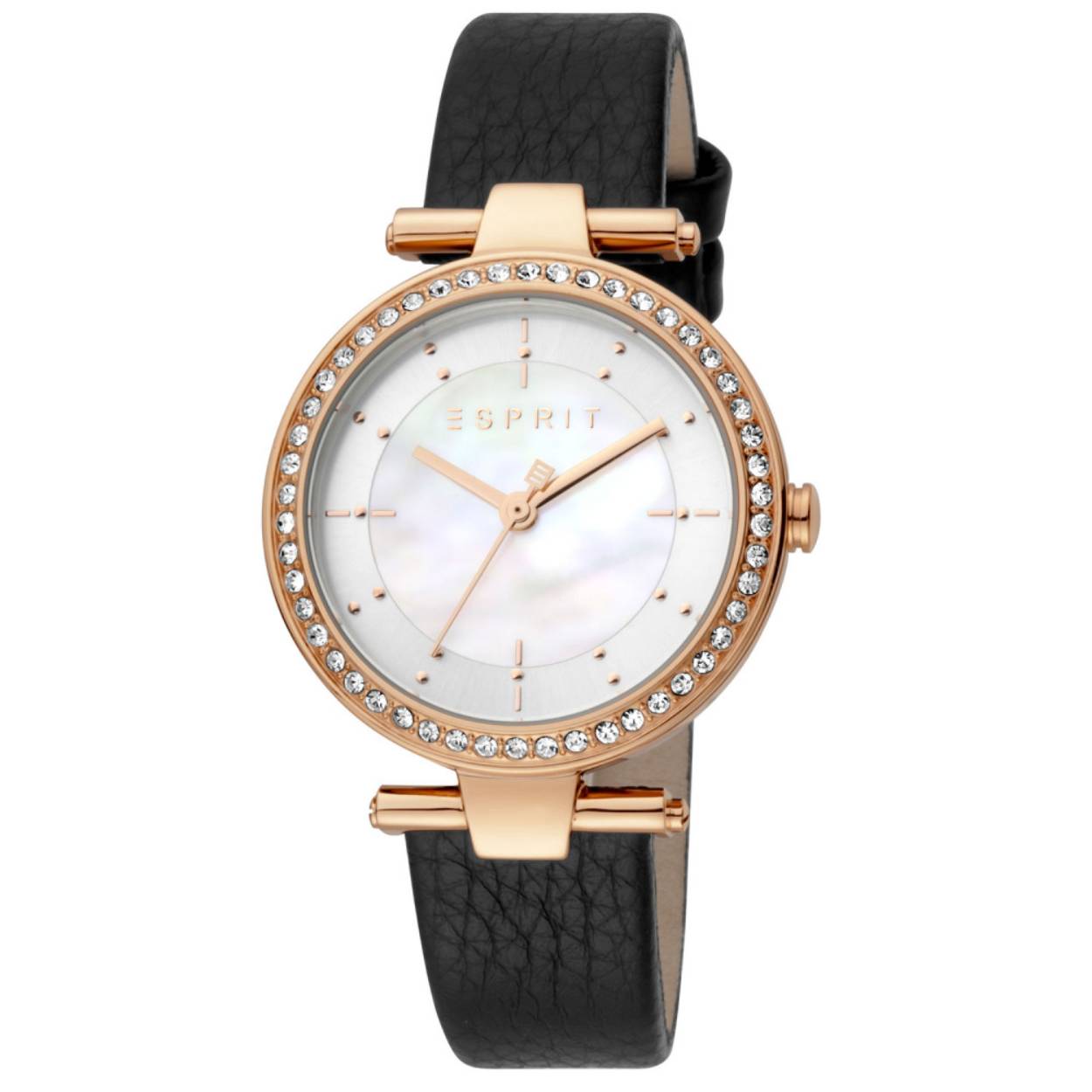 Dit dames horloge is van het merk Esprit. Het is een quartz horloge. De band is gemaakt van lederen. De diameter van de kast is 34mm.