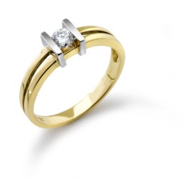 R&C  BI-COLOR GEEL/WIT GOUD RING MET 0.08CRT DIAMANT, BRILJANT GESLEPEN PIKEE/WESSELTON