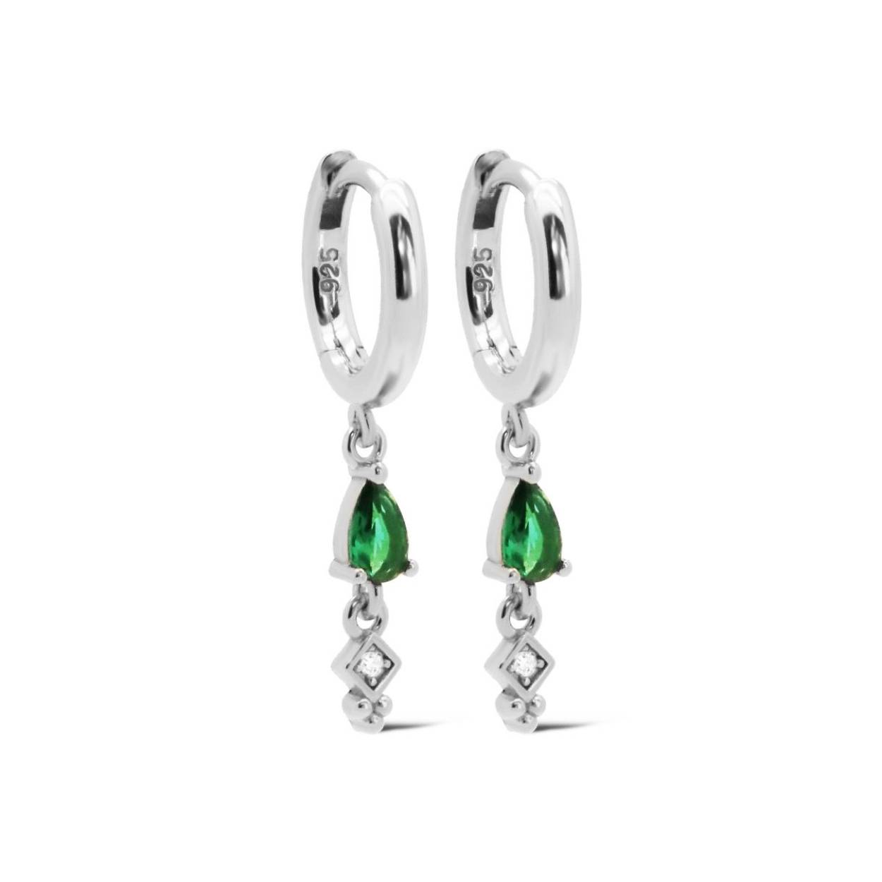 Hinged Hoops MINA Drop Emerald Silver