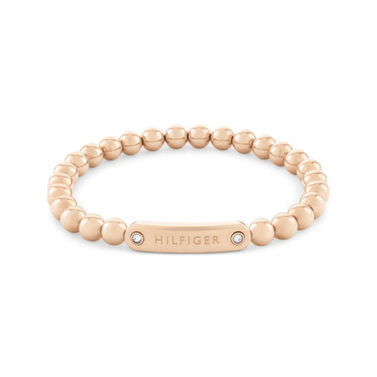 Tommy Hilfiger Jewels TJ2780936 Armband Dames Staal 16,5cm
Deze armband van Tommy Hilfiger uit de jewelry serie METAL BEADS met nr: TJ2780936 is een opvallend model. De dames armband is van elastiek met daarop rosékleurige stalen balletjes van 6mm geregen. Tussen de balletjes zit een rosékleurige plaat met daarop het Tommy logo gegraveerd en aan de uiteinden een kristal gezet. De armband is geschikt voor een pols van ong. 16,5cm. Door het elastiek is hij rekbaar. Ook leuk te combineren met andere armbanden en sieraden van Tommy Hilfiger.

Het merk:
Tommy Hilfiger is wereldwijd één van de grootste designer lifestyle merken en is internationaal bekend om haar classic American cool stijl. De sieraden zijn voor dames en heren met een eigen stijl, die niet bang zijn om dit aan de wereld te laten zien.

Specificaties:
- Kralen armband rosékleurig
- Materiaal: Staal
- Rekbare lengte 16,5cm
- Dames sieraad