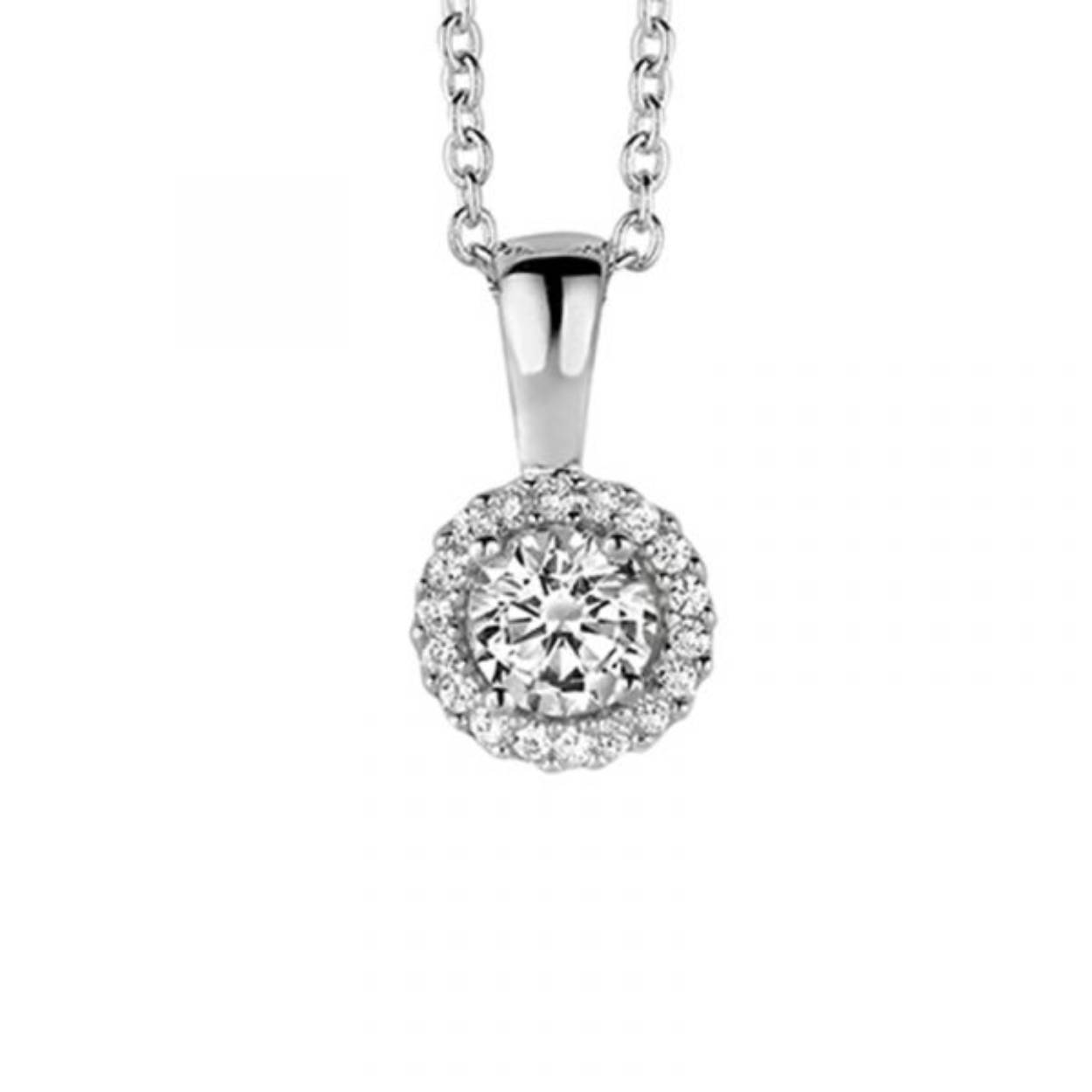 Zilveren collier met hanger - zirkonia rond 6 mm - lengte 40 + 5 cm 