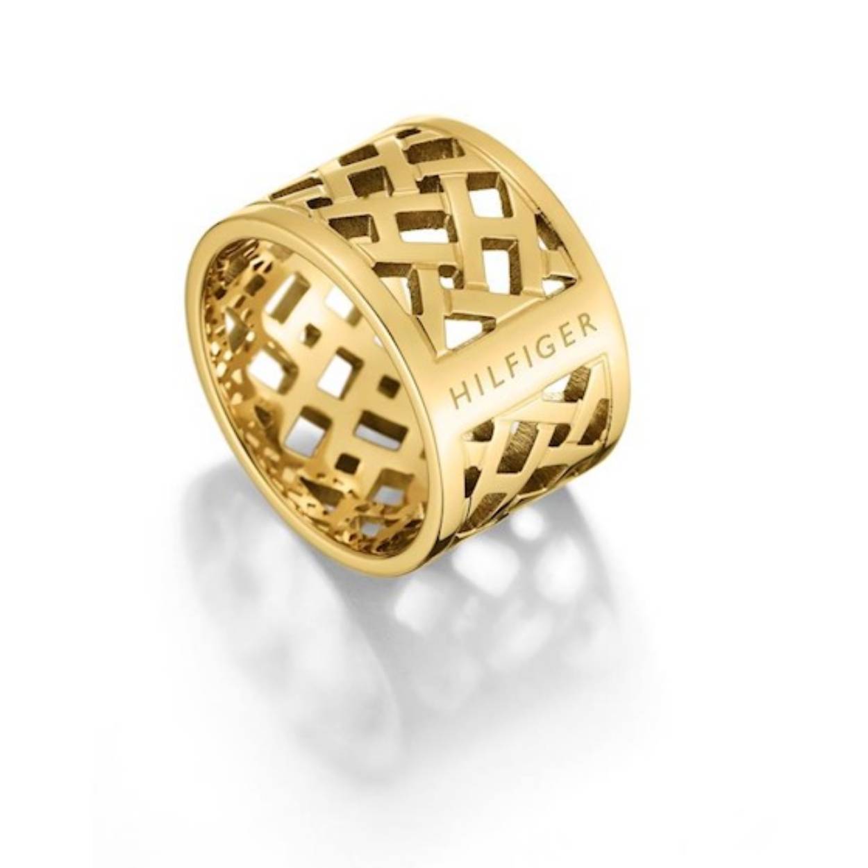 opengewerkte goldplated stalen ring van Tommy Hilfiger in maat 54