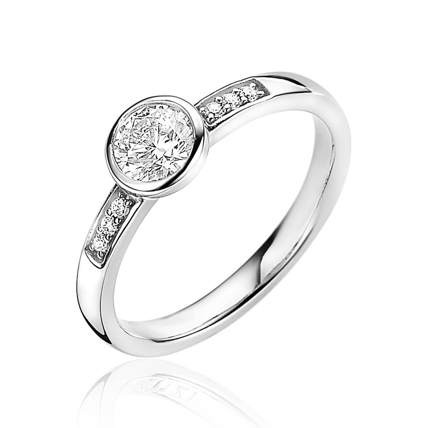 ZINZI zlv. aanschuifring zirconia's rond mt.50