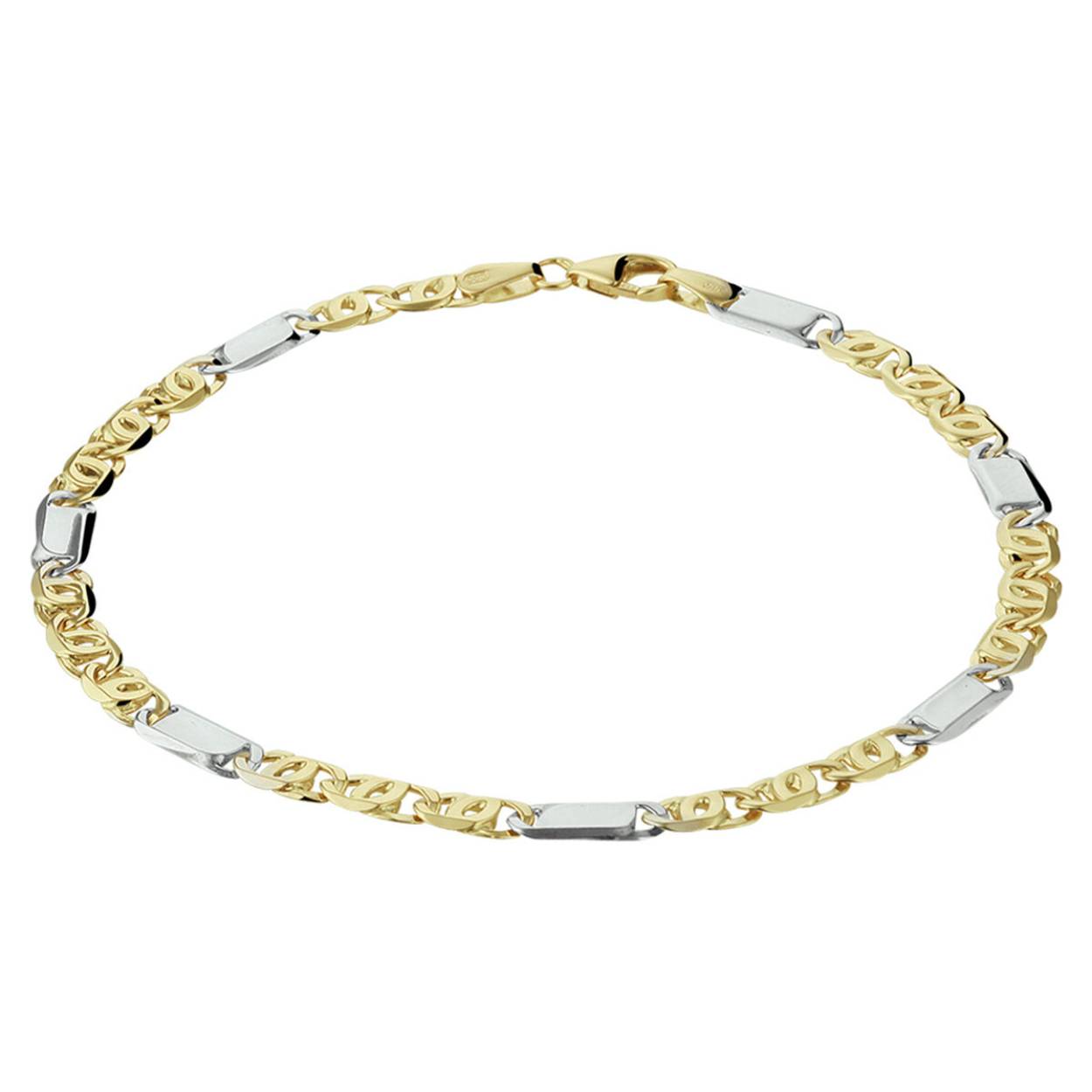Gouden bicolor valkenoog schakelarmband 

21+ cm lang

Karabijnsluiting