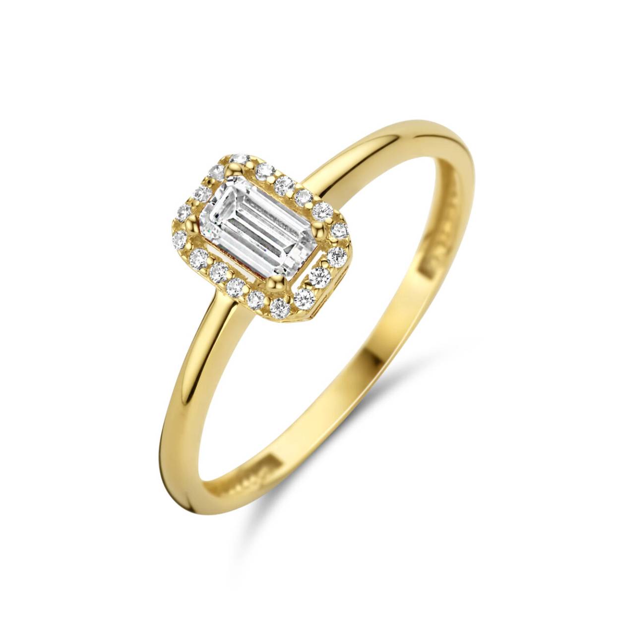14k gouden ring met, baguette geslepen en briljant geslepen, zirkonia's