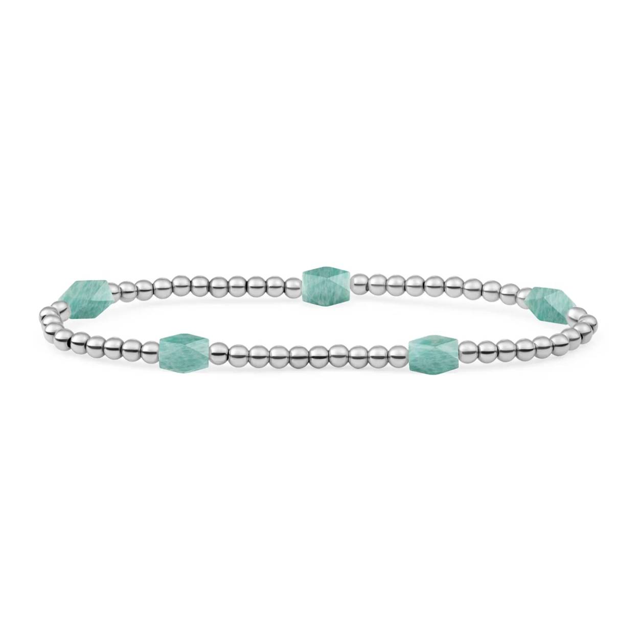 BRACELET RICH GREEN AMAZONITE 3MM REVERSE EDGE MIX SILVER