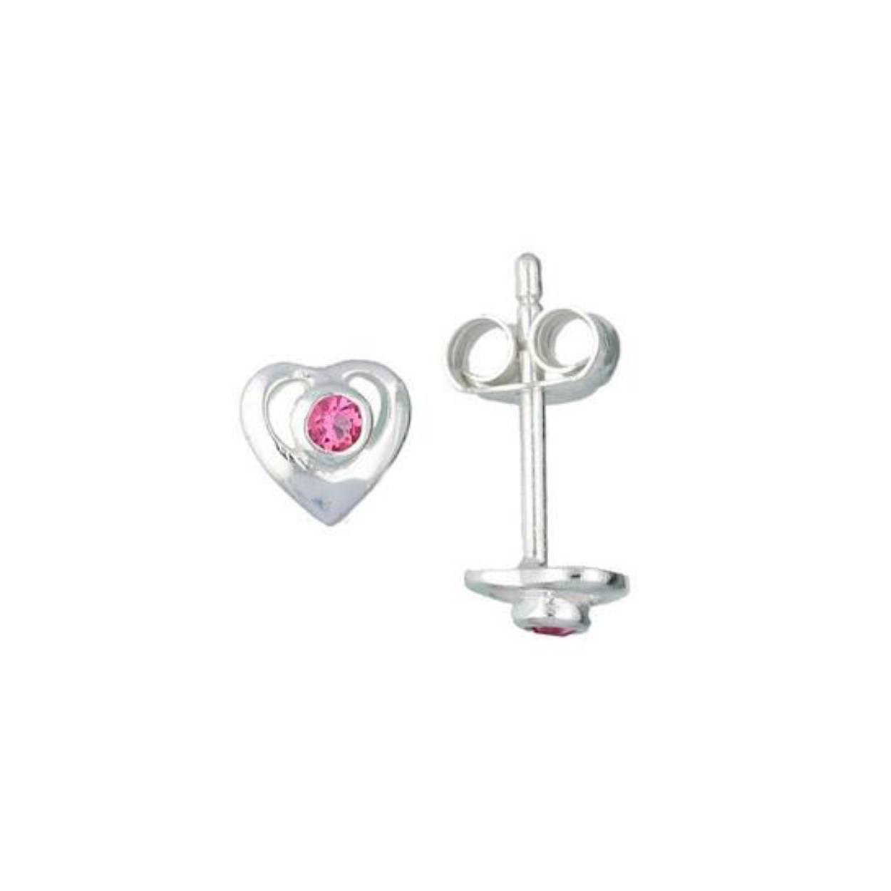 Huiscollectie zilveren oorknoppen hart met roze zirkonia