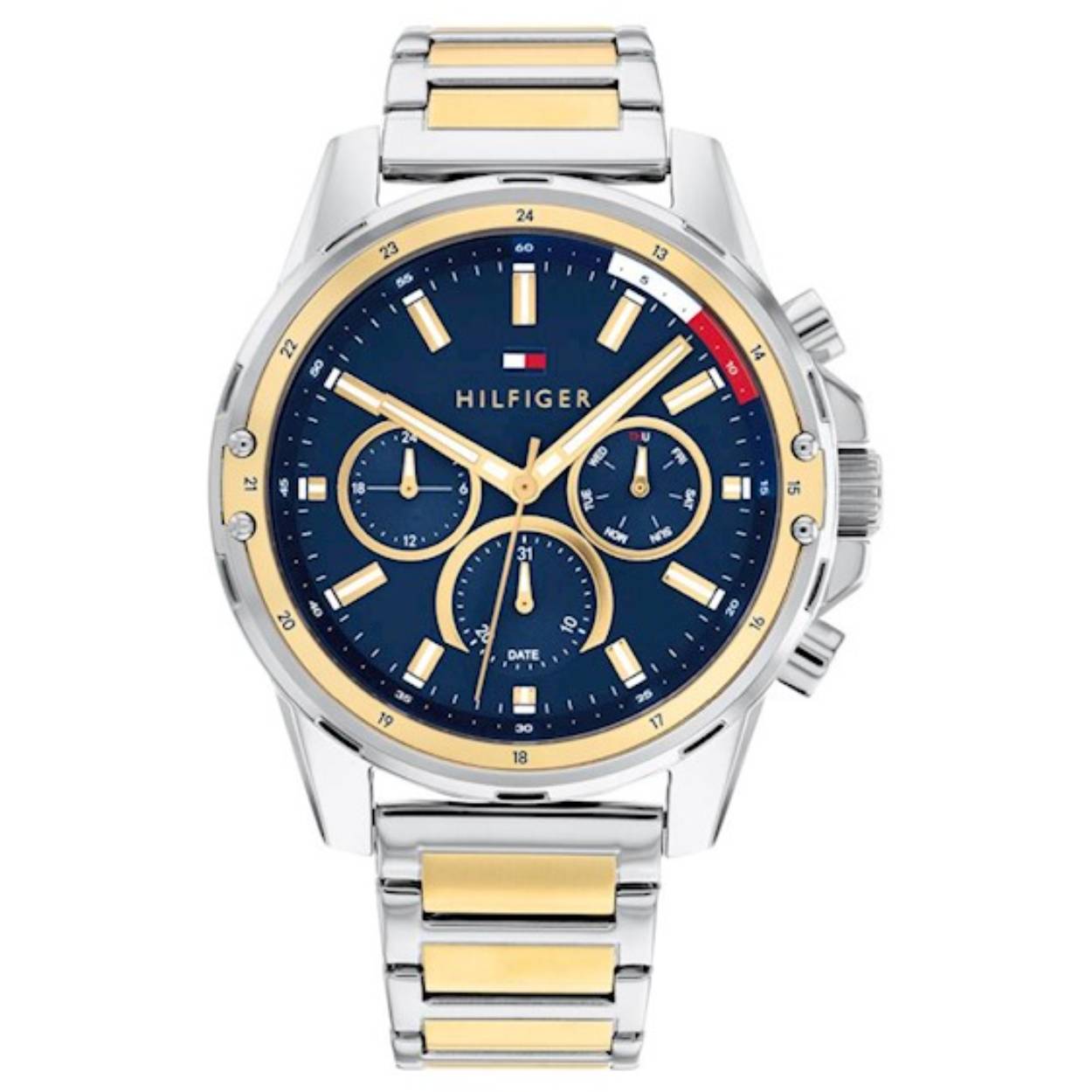 Dit mooie horloge van Tommy Hilfiger de TH1791937 is een horloge met een Quartz uurwerk. Het horloge heeft een diameter van 44 mm, en is 11 mm dik. De weergave van de tijd is Analoog. Verder is het horloge voorzien van een Mineraal horlogeglas. Het horloge is 5 bar (douchen) waterdicht, en heeft een band van edelstaal in de kleur Bicolor. 