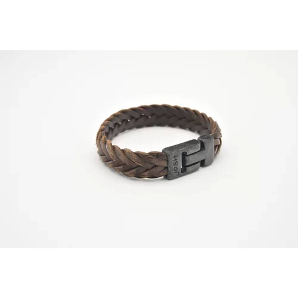 Josh leren armband vintage brown gevlochten leer maat 22