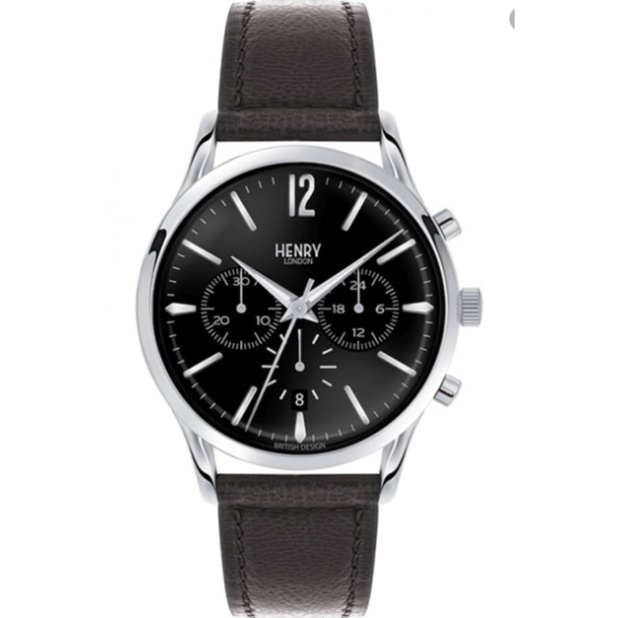Dit Henry London HL41-CS-0023 Edgware heren chronograaf horloge heeft een diameter van 41mm. De klassieke zilverkleurige kast is van roestvrij staal, evenals de gesp. Het gebolde glas van acryl en de zwarte wijzerplaat met extra lange, zilverkleurige wijzers en indices geven het horloge met quartz uurwerk een eigenzinnige look. De zachte, gestikte band is zwart en vervaardigd van echt leer.