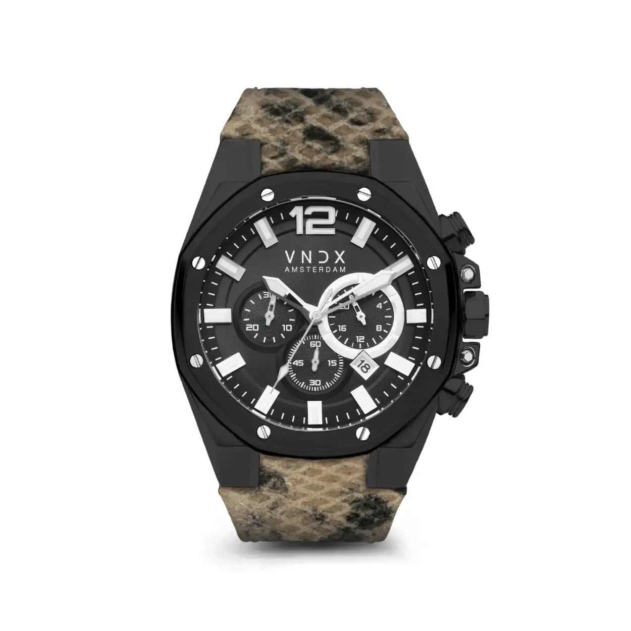Een elegant horloge voor een wijs man. Uitgevoerd met een zwarte kast, gecombineerd met een unieke slangenprint lederen band. 

Voorzien van een multifunctionele chronograaf met datumaanduiding en lichtgevende index. 

De Wise Man Winter Luxury, een elegant horloge voor jezelf of om cadeau te doen. 

VNDX Amsterdam. Never too late! 
