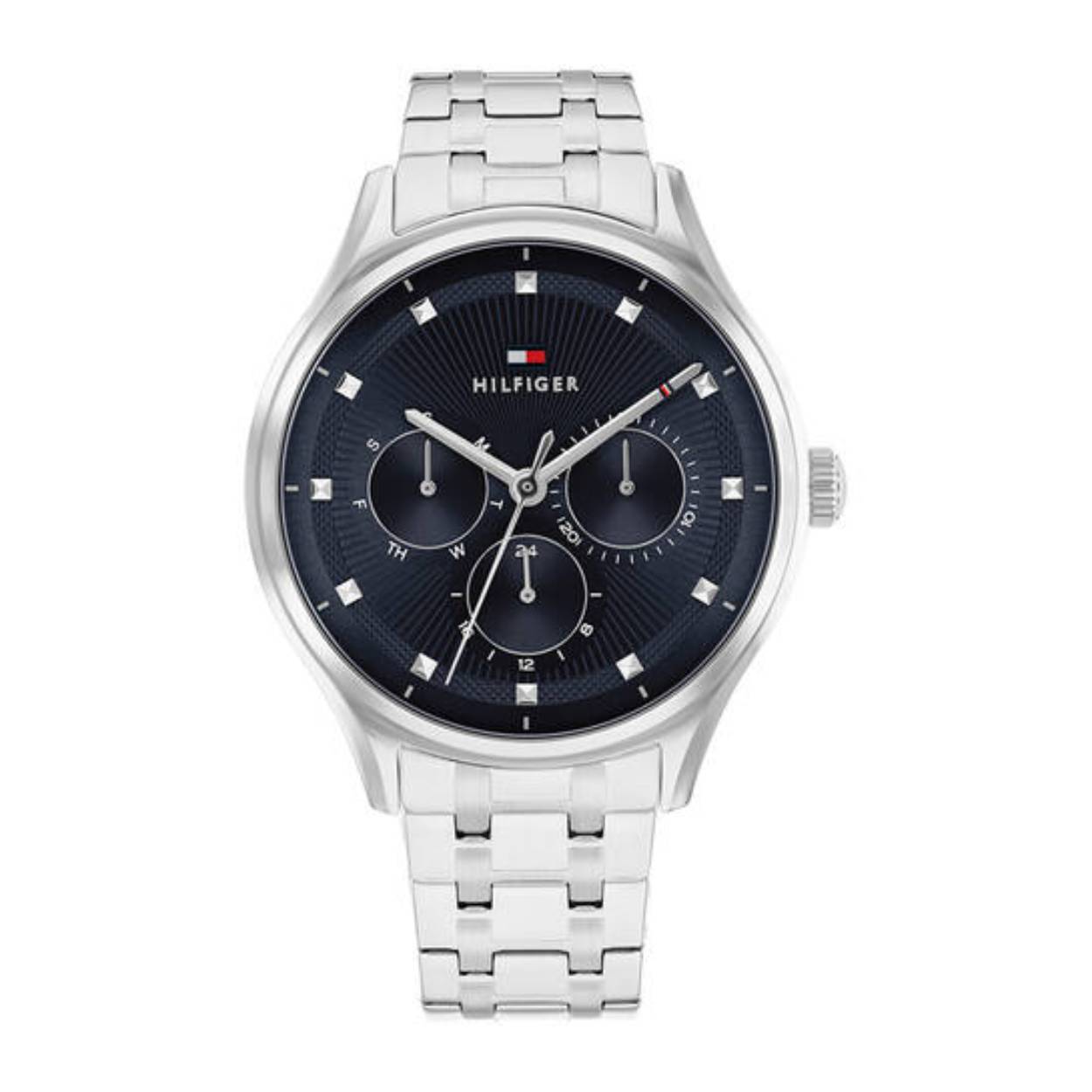Tommy Hilfiger TH1782749 Horloge Dames Staal Zilverkleurig 38mm
Dit specifieke horloge van Tommy Hilfiger uit de Gianna serie met artikelnr: TH1782749 is een casual horloge die zeker niet in je collectie mag ontbreken. Het stalen dameshorloge heeft een ronde zilverkleurige kast met een gladde bezel. Het horloge heeft een blauwe wijzerplaat met meerdere texturen. Zo heeft het toegepaste piramidemarkeringen, diamantgeslepen ringen rond de subogen en een iconisch streepdetail op de minutenwijzer. Verder is het horloge multifunctioneel, heeft het dag,-datum en 24-uursaanduiding. Het horloge heeft een zilverkleurige verstelbare schakelband, een mineraalglas, een doorsnee van 38mm en is 3ATM.  

Het merk:
Sinds de lancering van het merk in 1985 is Tommy Hilfiger wereldwijd bekend geworden als pionier van de klassieke Amerikaanse coole stijl. Geïnspireerd door de iconische popcultuur en het Amerikaanse erfgoed. De dames en herencollectie van dit seizoen bestaan uit minimalistische silhouetten en rustieke lederen details. De herenhorlogecollectie biedt iconische uurwerken met roestvrijstalen, lederen en siliconen banden.

Specificaties:
- Mineraalglas
- Ronde kast 38mm
- Zilverkleurige horlogekast
- Blauwe wijzerplaat
- Zilverkleurige schakelband
- Multifunctioneel
- 3ATM