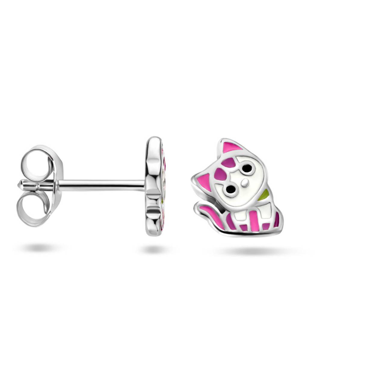 Gerhodineerd 925 zilveren poes oorknoppen. De oorknoppen hebben een afmeting van 7,5x6mm.