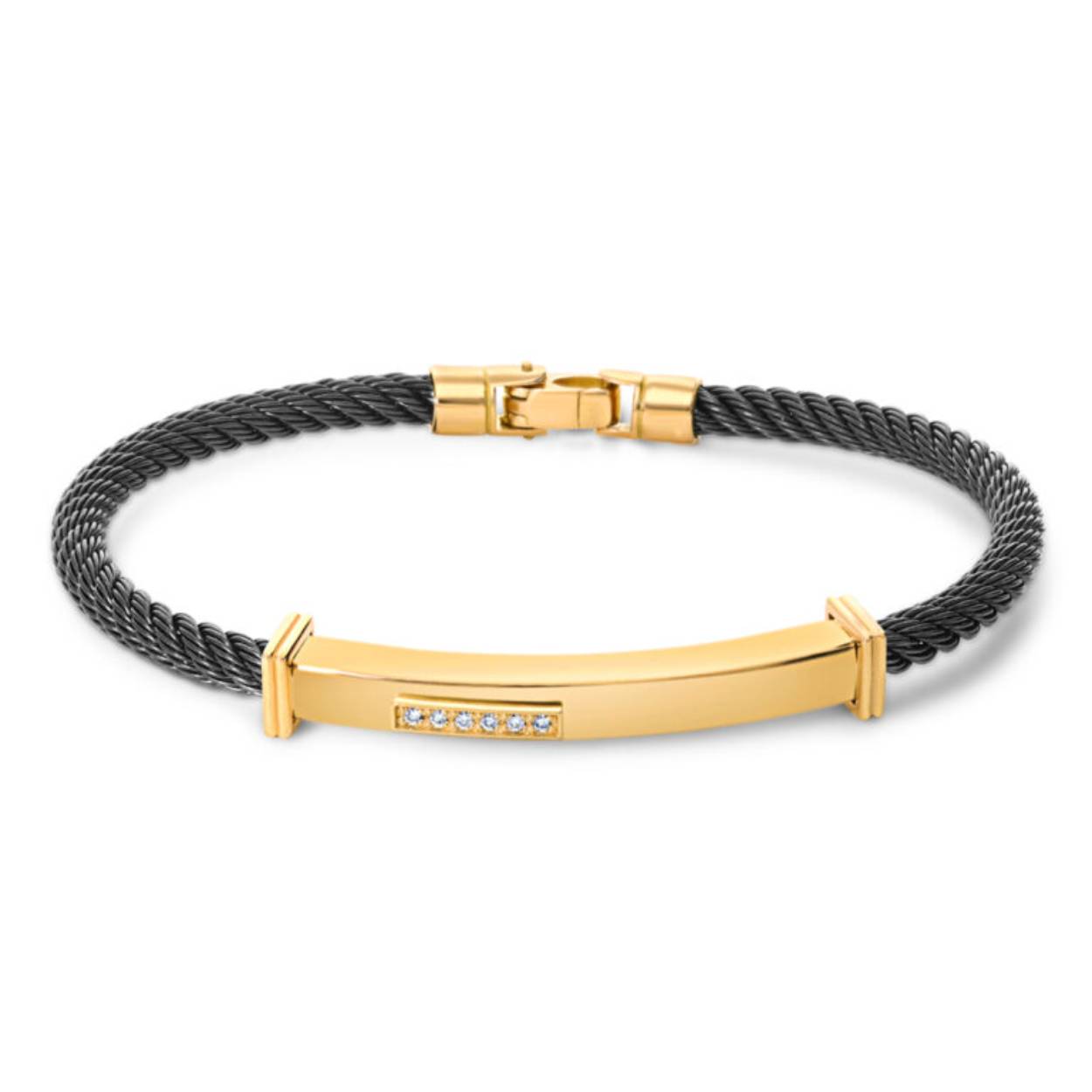 18kt. GGD/zwart staal armband, 6x =0.06ct H/SI