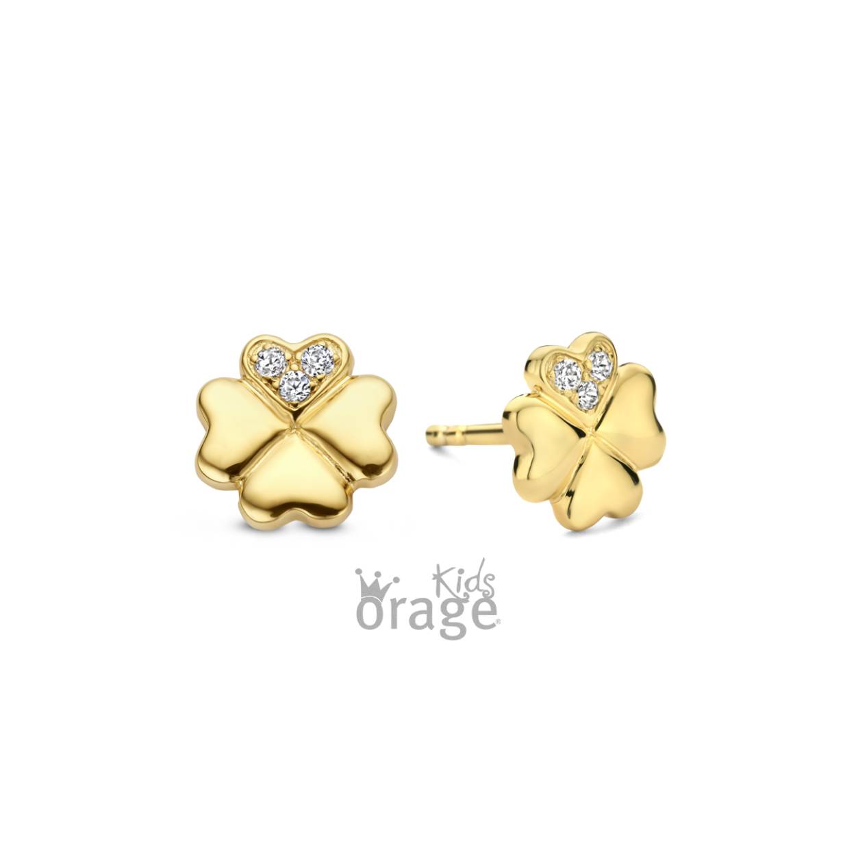 Goudkleurige oorstekers 'klavertje vier' met zirkonia's van het merk Orage kids
Ook verkrijgbaar als oorhangers