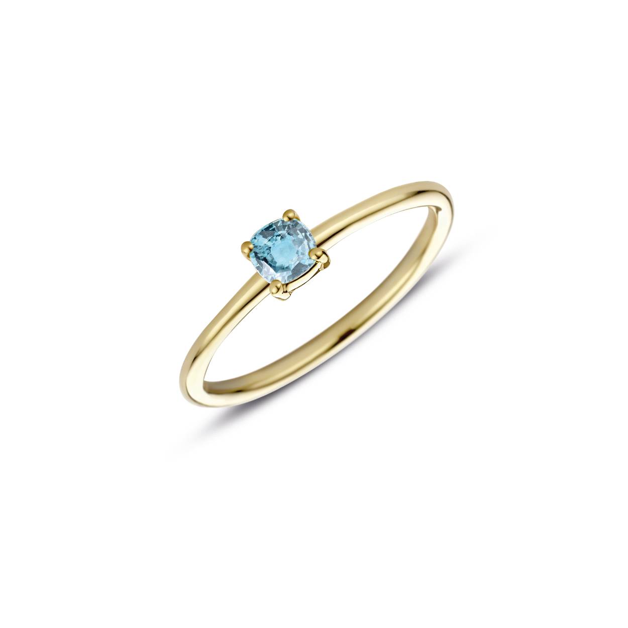 gouden Ring Brilliantly Cushion AQ 14kts goud met aquamarijn

Ook verkrijgbaar met roze tourmaline, groene tourmaline, morganite of London blue topaz
Bijpassend collier, hanger, oorknop en armband verkrijgbaar.

Leverbare goudkleuren: 14kts geelgoud, 14kts witgoud, 14 kts roségoud.