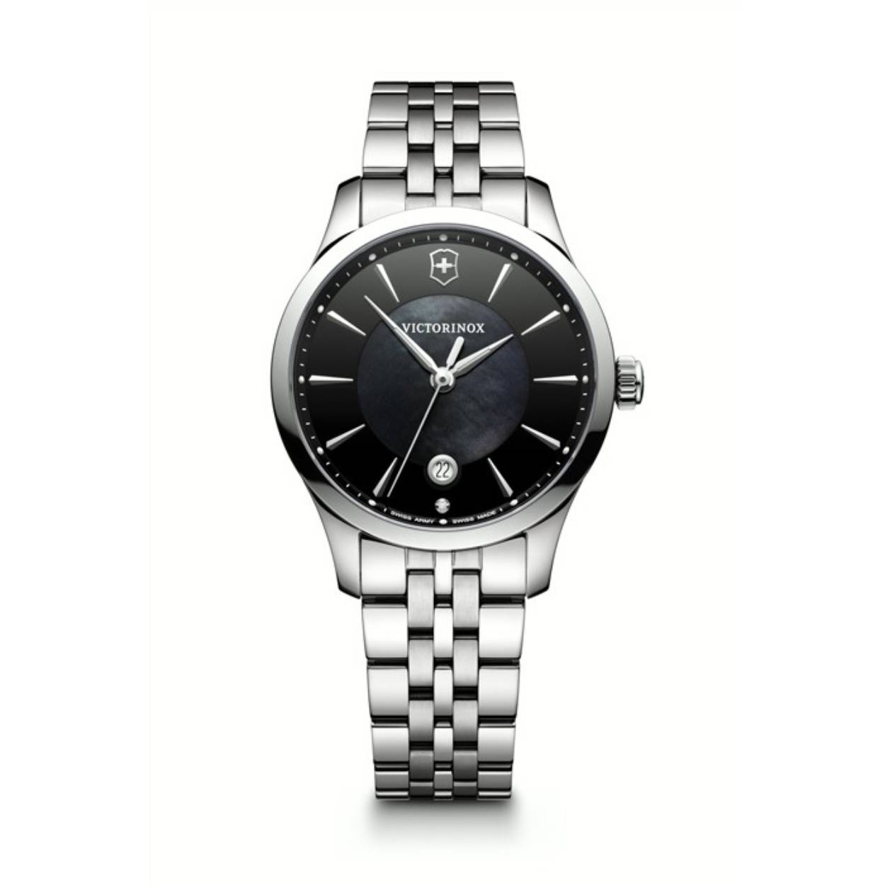 Swiss made watch with feminine and elegant design that makes a style statement from desk to dinner
With a brilliant cut authentic diamond at 6 o’clock
The genuine mother-of-pearl dial turns each watch into a truly unique piece