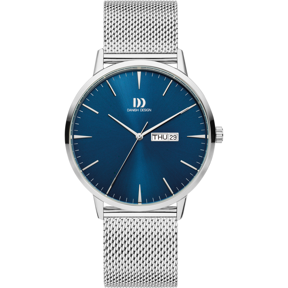 Danish design horloge met blauwe wijzerplaat