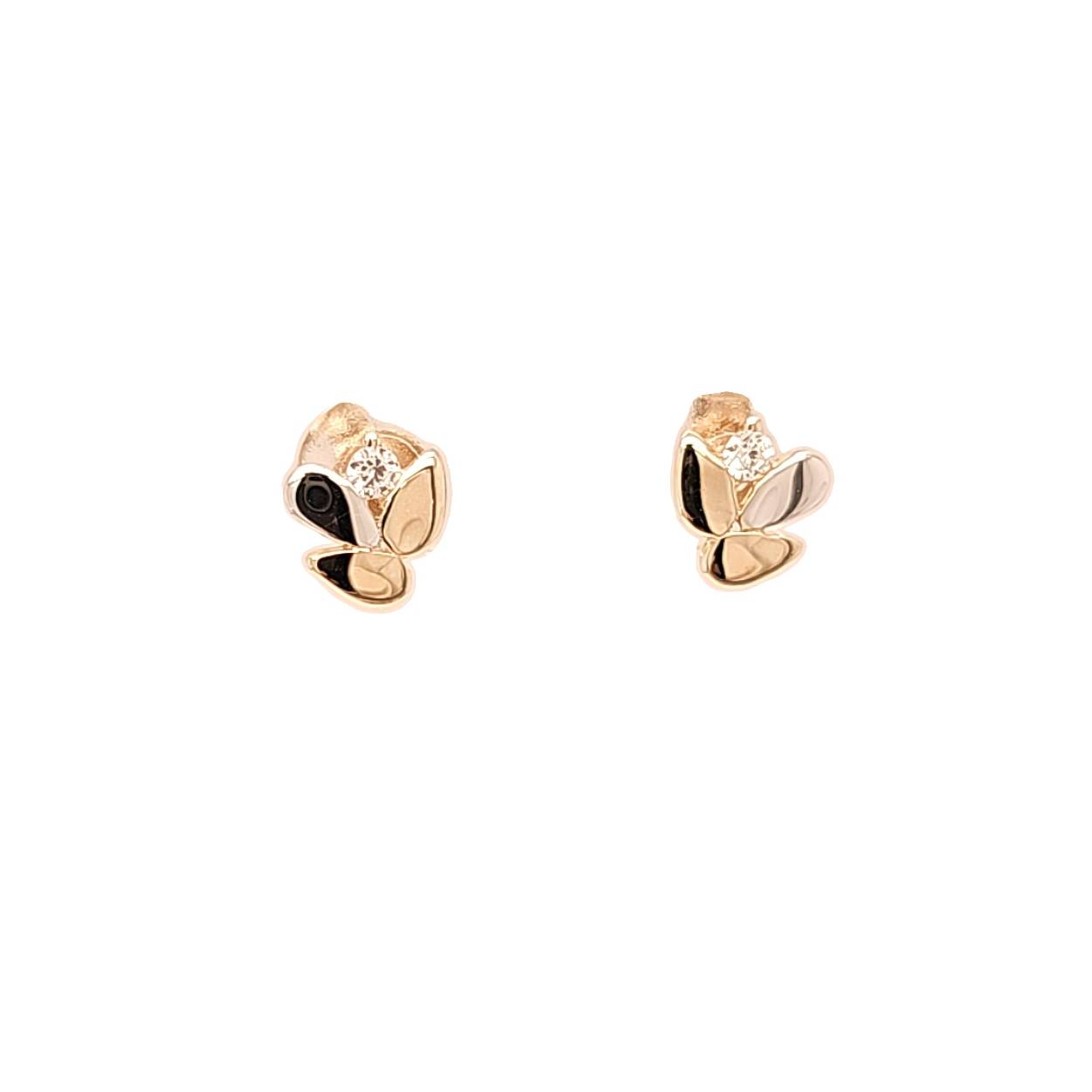 geelgouden en witgouden oorknop met zirconia