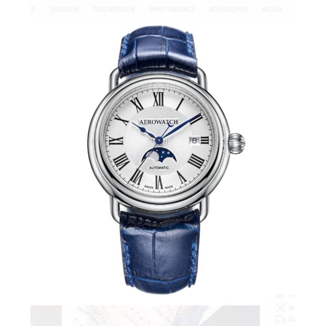 Dit stijlvolle Aerowatch horloge is uitgerust met een leren band, roestvrijstalen kast en een zilverkleurige wijzerplaat. Het horloge heeft een automatisch uurwerk, is 5ATM (waterdicht), krasvrij saffierglas, dag-nacht en datumvenster. Een prachtig en stijlvol sierraad voor om uw pols.