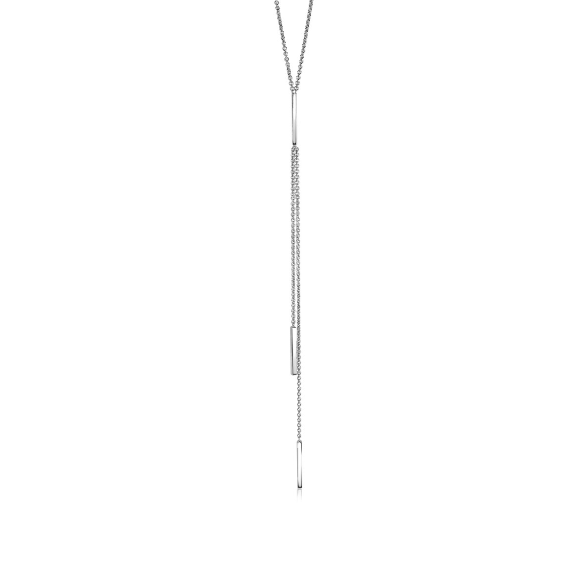 ZINZI zilveren Y-collier, extra lang 70cm, met mooie glanzende staafjes verdeeld over het collier. Het collier is vervaardigd van eerste gehalte zilver (925) en voorzien van een extra rodiumlaag voor een langdurige glans.