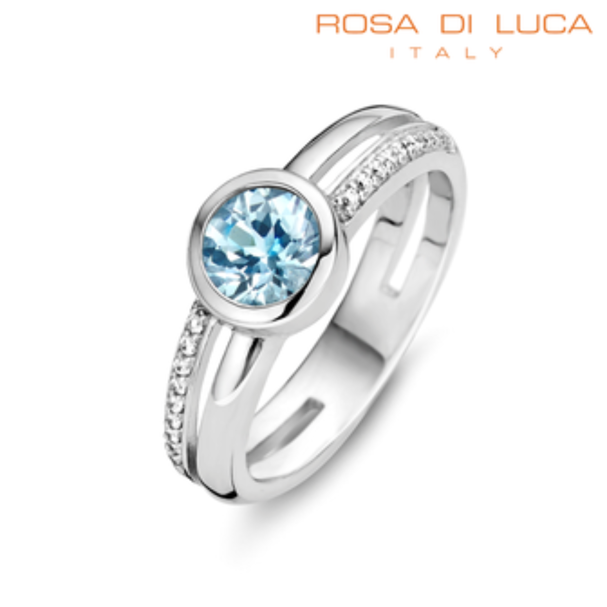 zilveren dames ring maat 56 met blauwe en witte zirconia