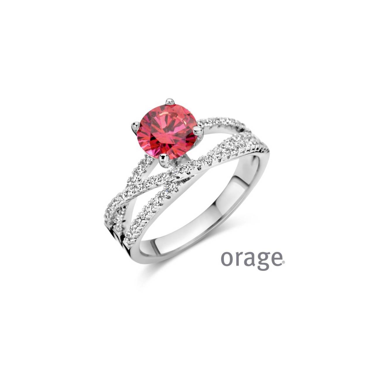 Orage zilveren ring rode steen
