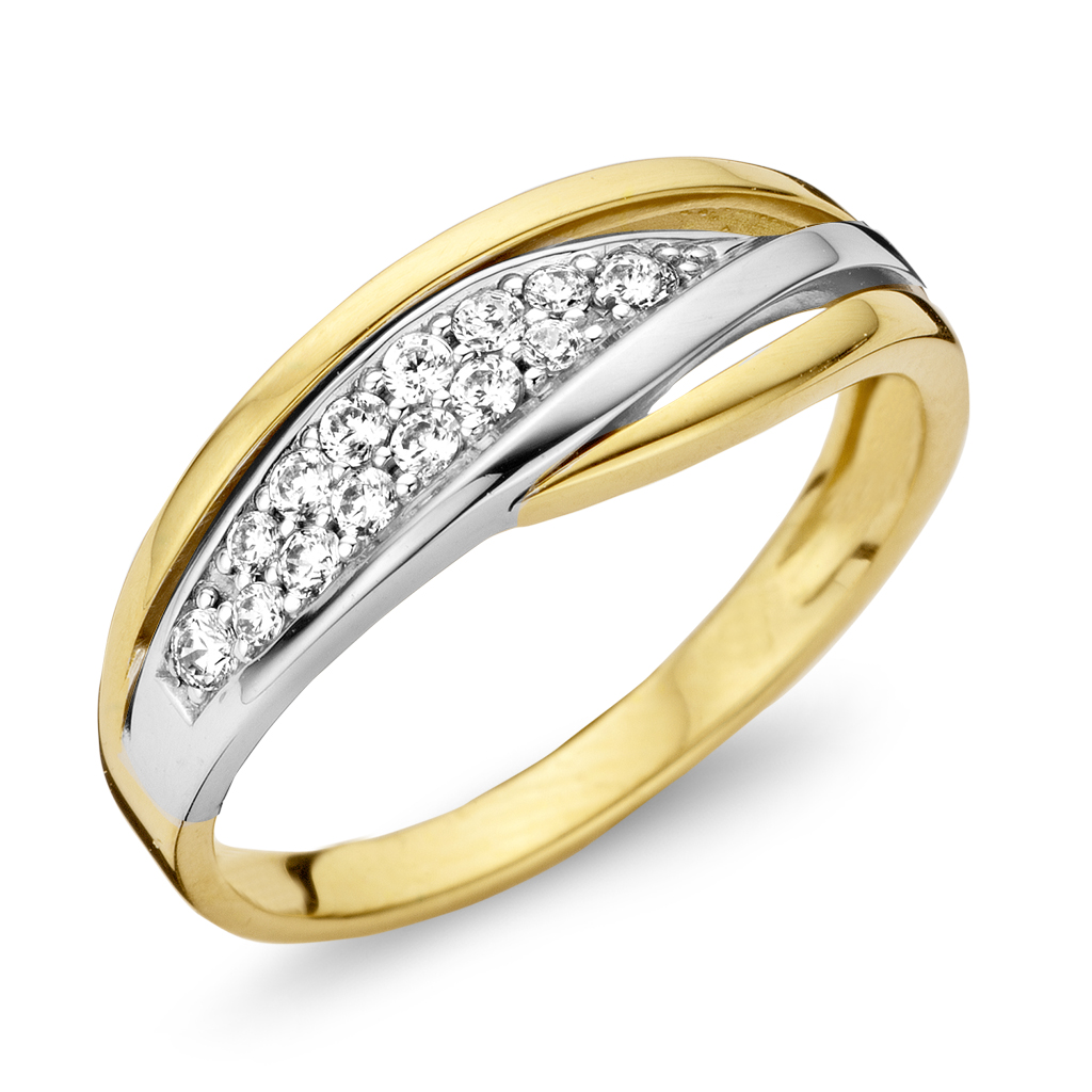 Bicolor gouden ring 18 kt: goud/zilverkleurig, met zirkonium