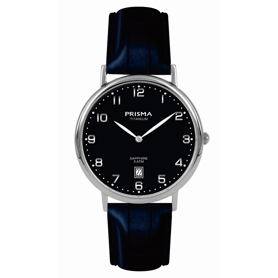 Prisma horloge 1007 heren titanium saffierglas 5 ATM 

Algemeen
Geslacht: heren
Model: P.1007

Voordelen
- band echt leer blauw Croco
- wijzerplaat blauw met zilvere cijfers (arabisch)
- kast geschikt voor mensen met een allergie
- draagcomfort door licht gewicht
- glas is zeer krasvast
- slimline model (minder dan 7 mm dik)
- datum
- quartz
- maat kast 36mm (breedte) 6,54mm (dikte)