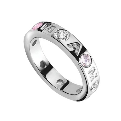 Zinzi zilveren mama ring met roze zirkonia's.