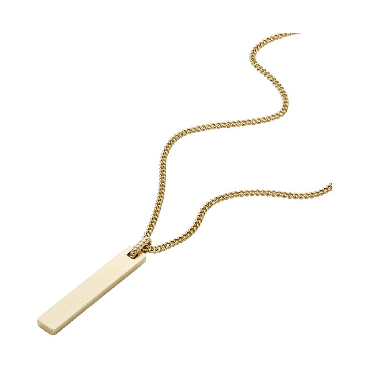 Dit is een collier van het merk Fossil voor heren. De kleur is goud en het is gemaakt van roestvrij staal. 55CM-60CM

Geef het je eigen stijl. Deze prachtige, graveerbare ketting heeft een slank, goudkleurig roestvrijstalen verticaal identiteitsplaatje aan een roestvrijstalen ketting met een karabijnsluiting. Ideaal om mee te combineren door de sprankelende combo afwerking. Een fashionable accessoire voor elke gelegenheid.