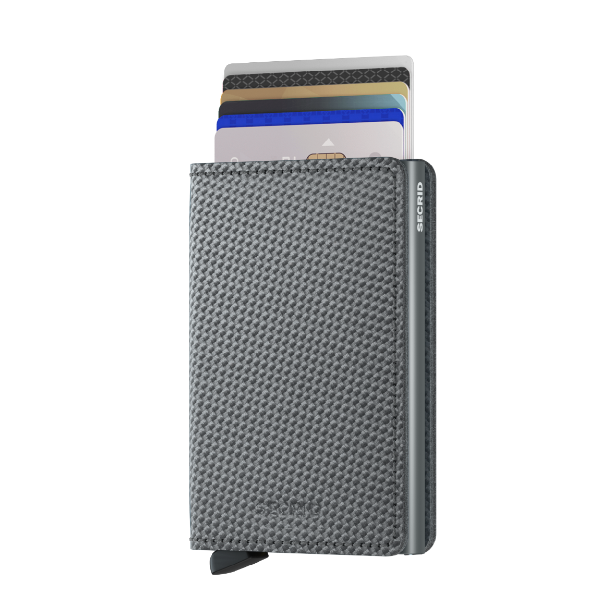 Onze meest iconische wallet en de perfecte allrounder: klein van formaat en verrassend groot in opbergcapaciteit. Met al zijn kleuren en stijlen past de Miniwallet in iedere broekzak.

Het gepatenteerde mechanisme geeft met één simpele beweging toegang tot je kaarten: klaar voor gebruik. De aluminium behuizing beschermt kaarten tegen buigen, breken en ongewenste draadloze communicatie.

Carbon
De Miniwallet Carbon Cool Grey heeft een weefpatroon. Het weefpatroon van carbon- vezels vormde de inspiratie voor deze behandeling van het leeroppervlak.
Draagt
4 verdikte of 6 platte kaarten
4 extra kaarten
Bankbiljetten
Visitekaartjes
Bonnetjes
Afmetingen en gewicht
65 x 102 x 21 mm