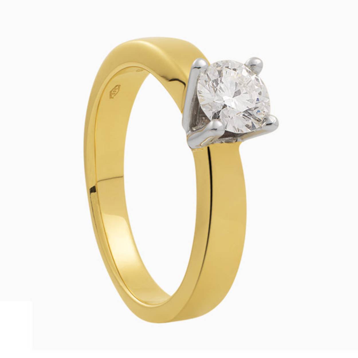 GROEIBRILJANT:
14 karaat Bicolor gouden solitair ring met briljant geslepen diamant.
Diamant kwaliteit Top Wesselton VVS/VS