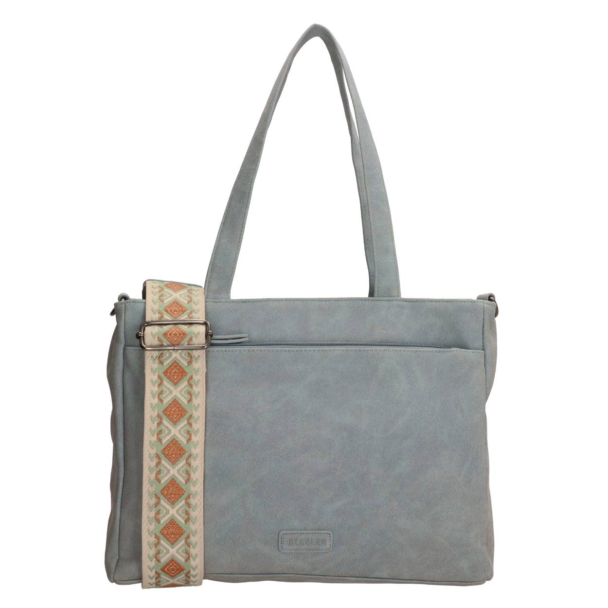 Met deze shopper steel jij de show! Deze prachtige shopper komt uit de Malaga serie van Beagles. Door het strakke design valt die overal mee te combineren. De schouderband heeft een leuk patroon wat de tas een speelse look geeft. Je spullen neem je bovendien geordend met je mee in de meerdere vakken die de tas te bieden heeft. Je shopt de shopper in vrolijke, zachte kleuren. Waar neem jij deze shopper mee naar toe? 

De eigenschappen van deze shopper zijn: 

Hoofdvak met ritssluiting
Voor- en achtervak met ritssluiting
Dubbel handvat
Verstelbare en afneembare schouderband