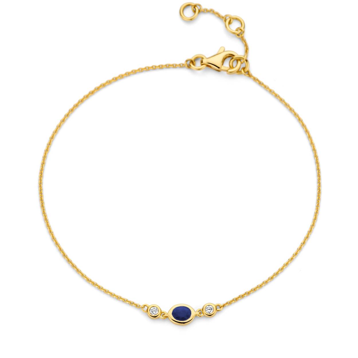 Naiomy armband goud 18k, 2 briljanten en 1 blauwe saffier 