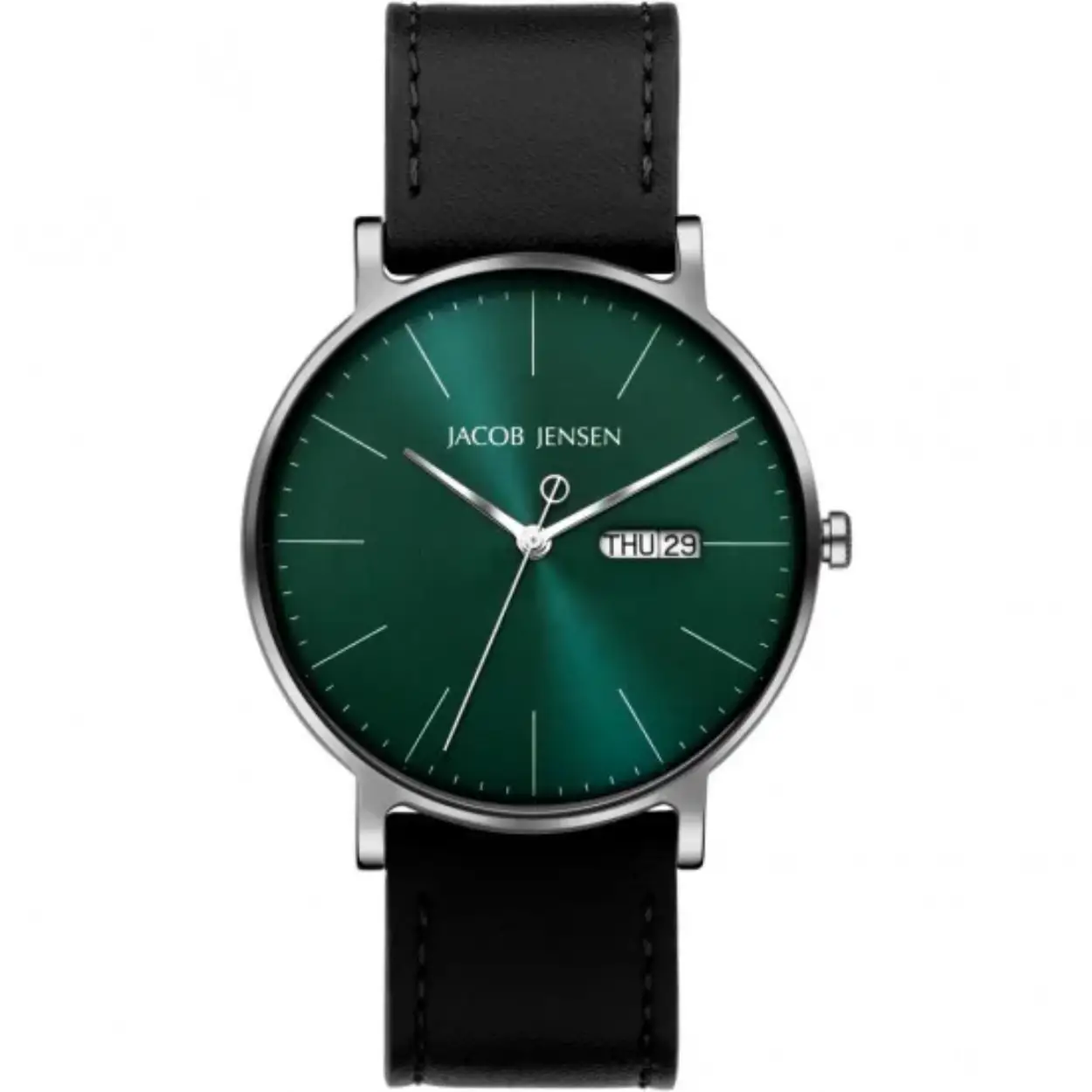 De TIMELESS NORDIC 164 is een elegante polshorloge met analoge weergave en quartz beweging. Voorzien van een ronde titanium kast, saffierglas en een zilverkleurige afwerking. De groene wijzerplaat met strepen en zwarte PU-lederen band maken het stijlvol en nikkelvrij. Waterbestendig (niveau 5) en anti-allergisch. Perfect voor dagelijks gebruik en formele gelegenheden.