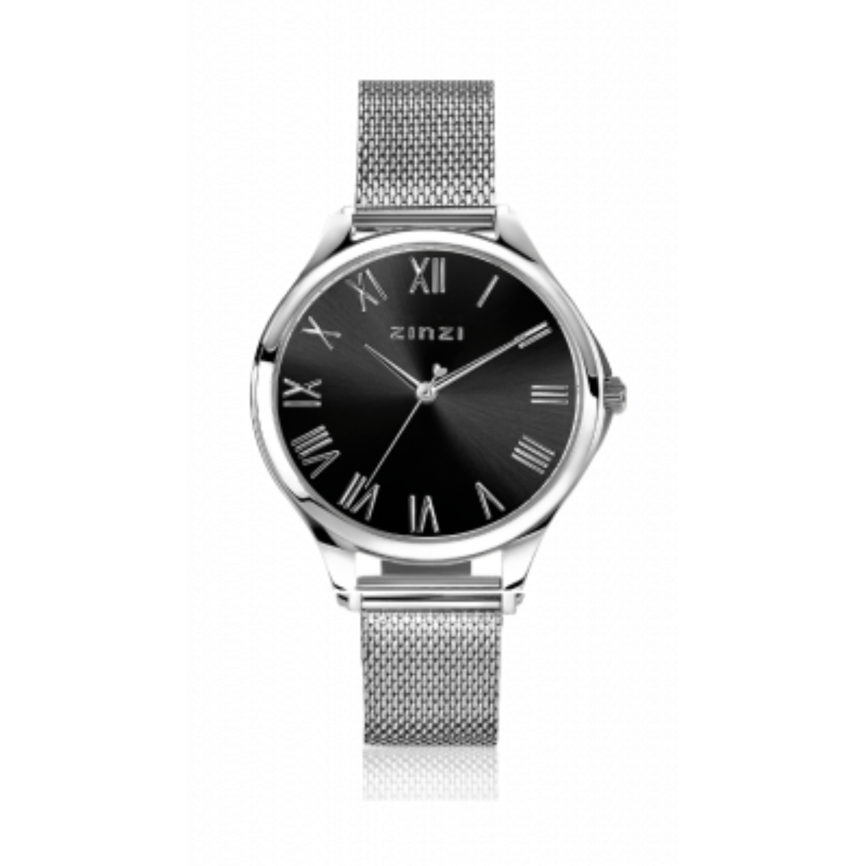 ZINZI horloge JULIA 34mm zwarte wijzerplaat romeinse cijfers stalen kast en meshband ZIW1101M
