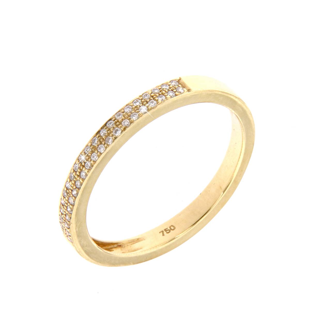 ring in geel goud 18kt met dubbele rij briljant 0.24ct pavé gezet