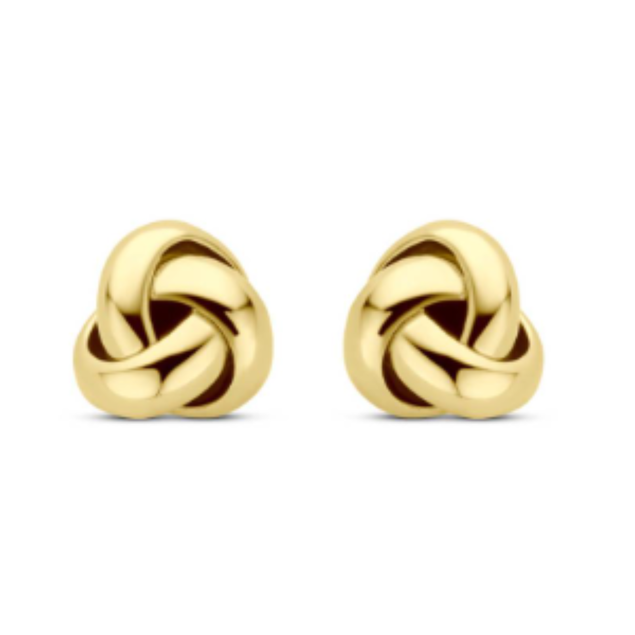 14k Geelgouden oorknoppen uitgevoerd in de vorm van een knoop. De oorknoppen hebben een diameter van 5mm.