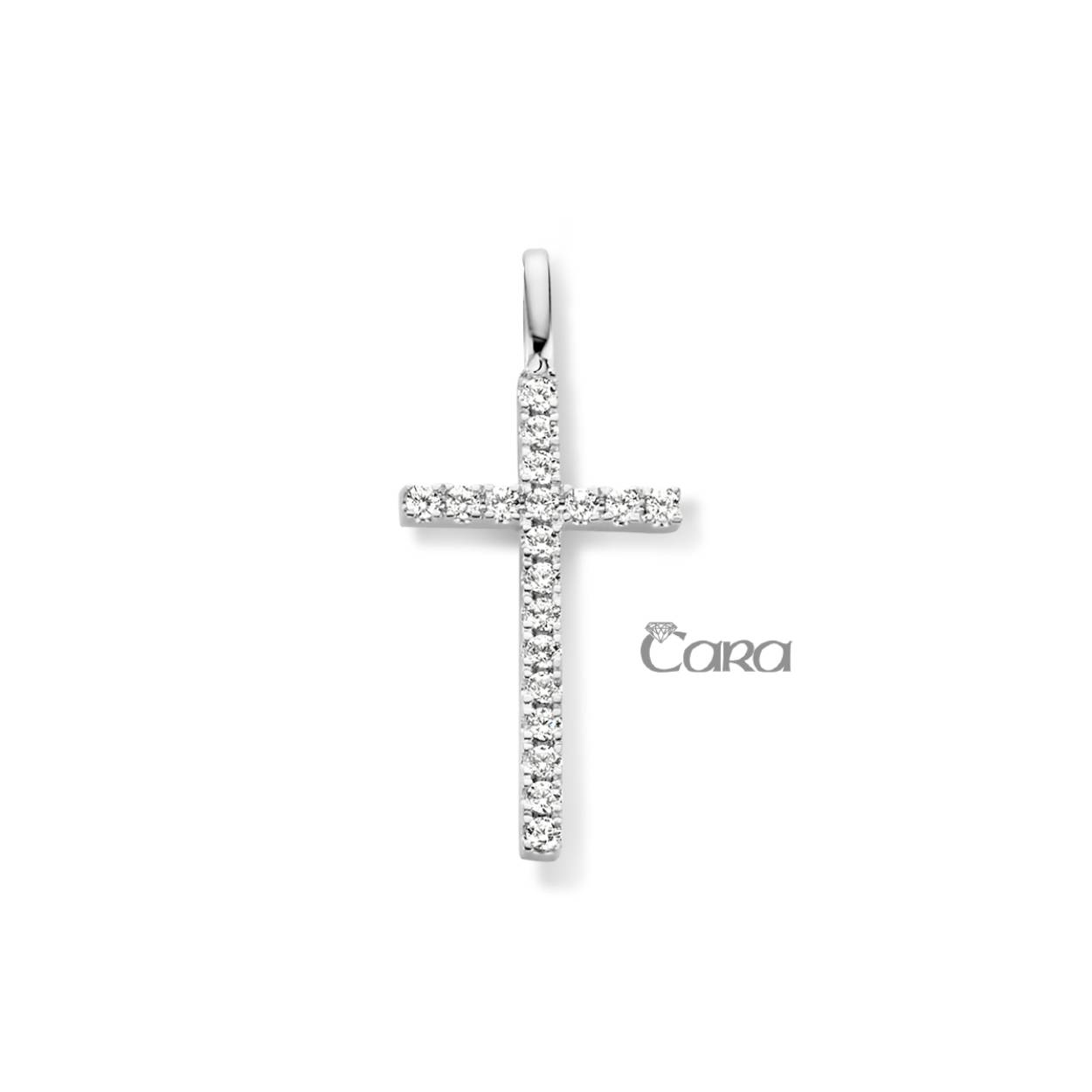 18 kt wit gouden hanger 'kruis' met zirkonium
Afmetingen: 20 x 8 mm
