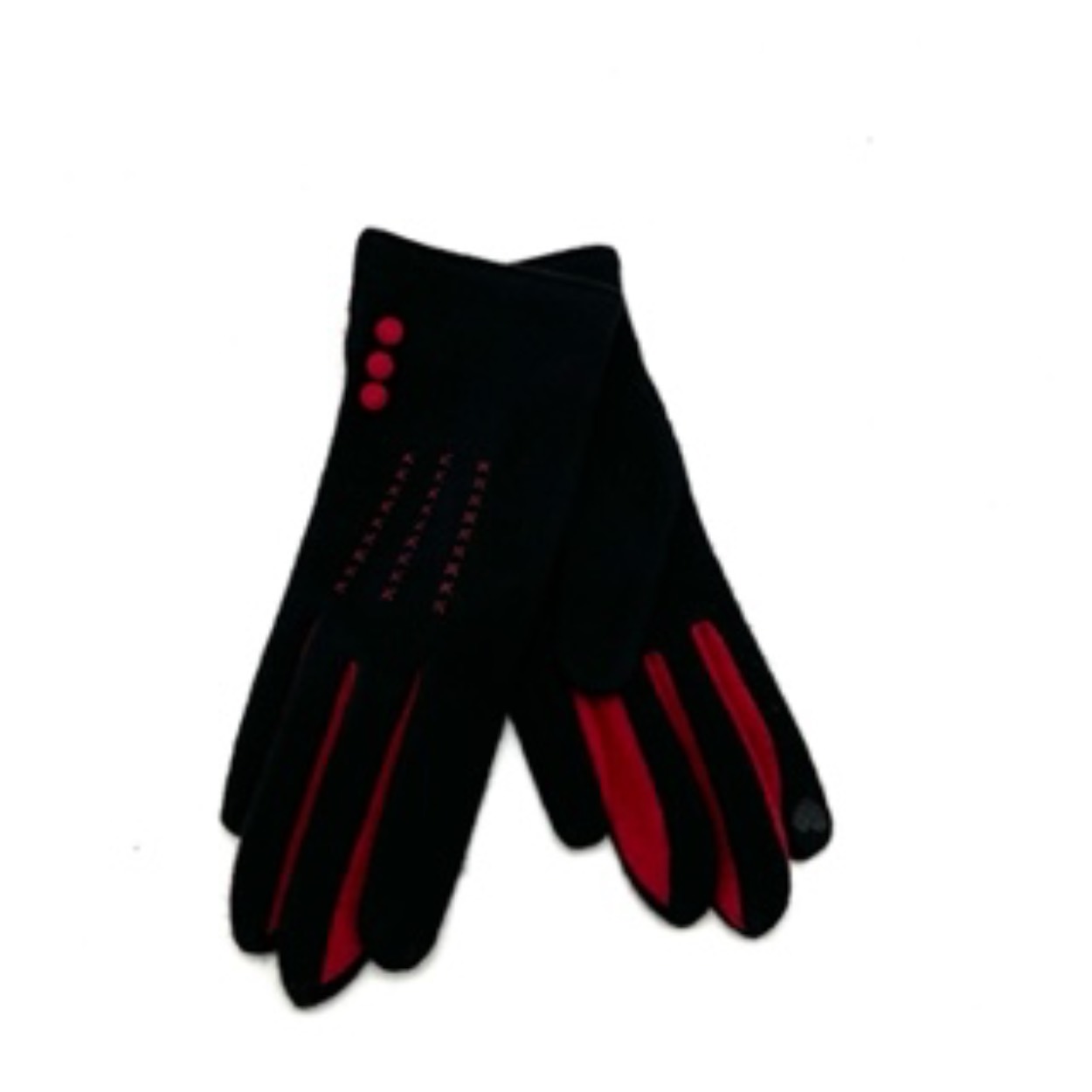 Modische handschoen met rode accenten. Fijne handschoen voor in de herfst of het vroege voorjaar.