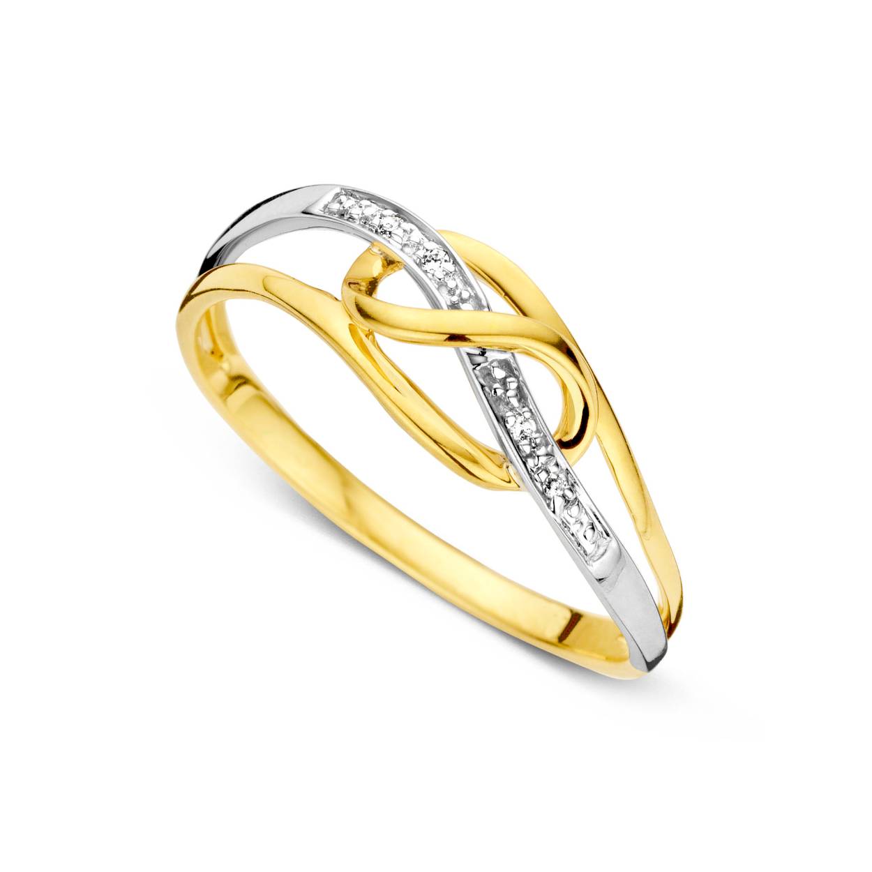 Geel en wit gouden ring 18 karaat met 0.02ct briljant