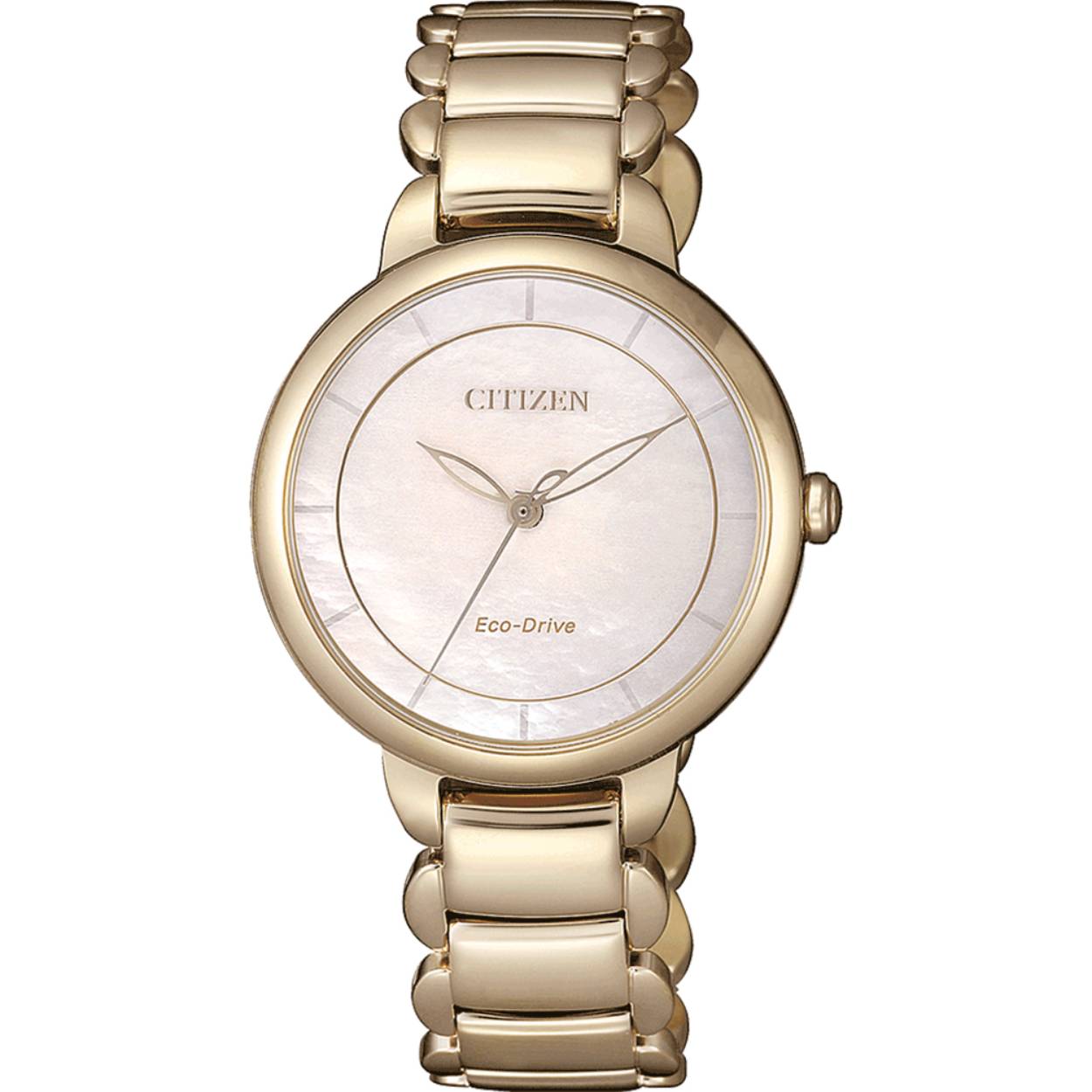 Dit eco-drive horloge van het merk Citizen is een prachtig horloge. Het horloge heeft een kast gemaakt van staal en een goudkleurige band gemaakt van staal. Met de functie: 180 Gangreserve
