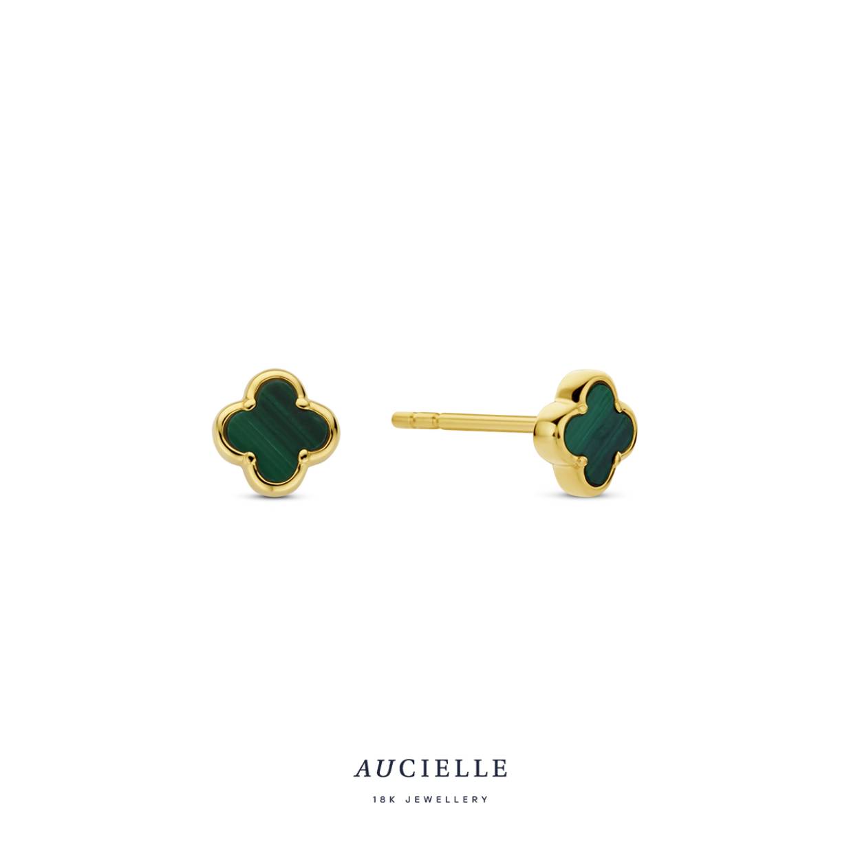 Aucielle oorstekers goud 18k, malachite