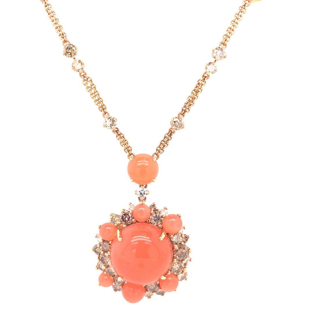 Artur Scholl 18krt rosé gouden collier met diamant en oranje maansteen
