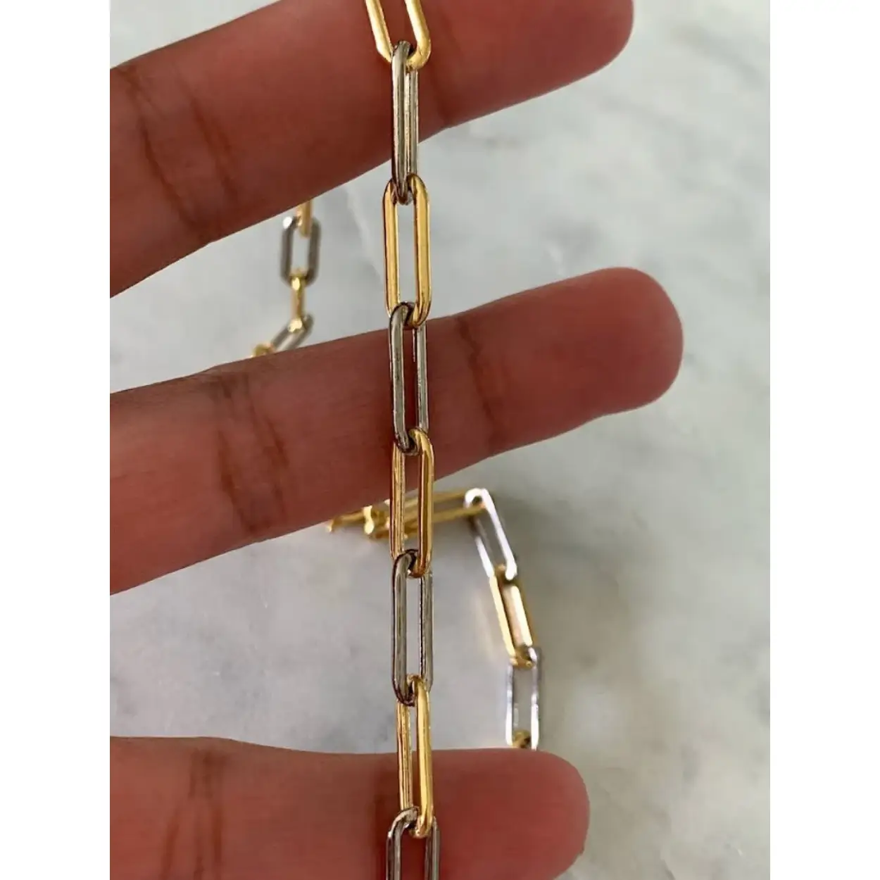 14k geel-witgouden 5.5 mm paperclip schakel armband op 20 cm lengte