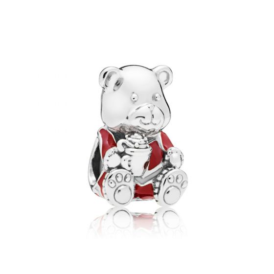 Christmas Teddy Bear Zilver Bedel met rood en wit email