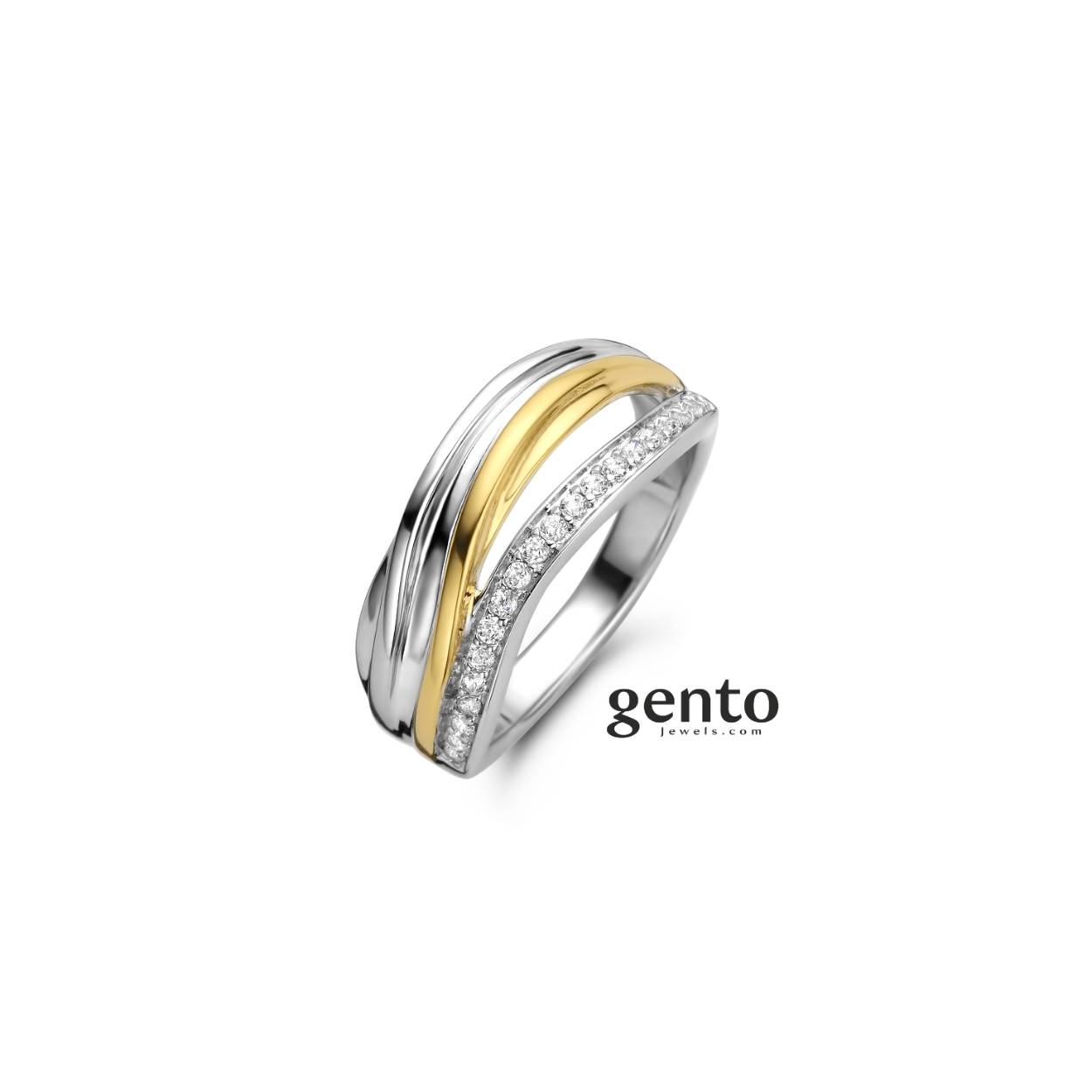 Bicolor (goud/zilverkleurige) ring met zirkonium steentjes.
Maat 54 (Niet uw maat? Wij bestellen deze ring graag in de juiste maat voor u)
